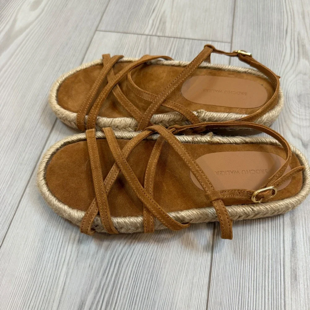 Brochu Walker 6 Dawson Brown Suede Strappy Espadrille Sandals Made in Portugal